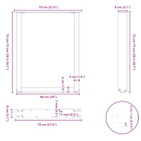 vidaXL Matbordsben U-formade 2 st antracit 70x(72-73) cm stål