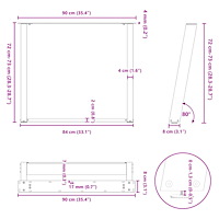 vidaXL Matbordsben U-formade 2 st svarta 90x(72-73) cm stål