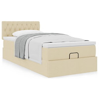 vidaXL Ottoman sängram med madrass gräddvit 90x190 cm tyg