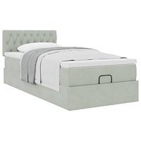 vidaXL Ottoman sängram med madrass ljusgrå 90x190 cm sammet