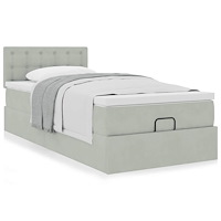 vidaXL Ottoman sängram med madrass ljusgrå 90x190 cm sammet