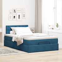 vidaXL Ottoman sängram med madrass mörkblå 120x200 cm sammet