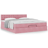 vidaXL Ottoman sängram med madrass rosa 180x200 cm sammet