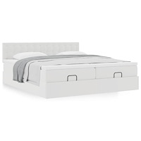 vidaXL Ottoman sängram med madrasser vit 160x200 cm konstläder