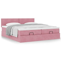 vidaXL Ottoman sängram med madrasser rosa 200x200 cm sammet