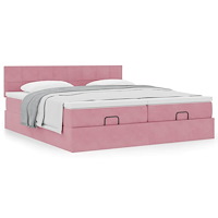 vidaXL Ottoman sängram med madrasser rosa 200x200 cm sammet