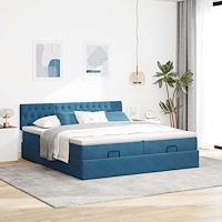 vidaXL Ottoman sängram med madrasser mörkblå 160x200 cm sammet