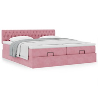 vidaXL Ottoman sängram med madrasser rosa 160x200 cm sammet