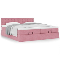 vidaXL Ottoman sängram med madrasser rosa 200x200 cm sammet