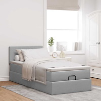 vidaXL Ottoman sängram med madrass ljusgrå 90x190 cm tyg