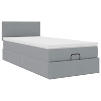 vidaXL Ottoman sängram med madrass ljusgrå 90x190 cm tyg