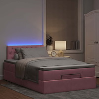 vidaXL Ottomansk säng med madrass och LED-lampor rosa 120x190cm sammet