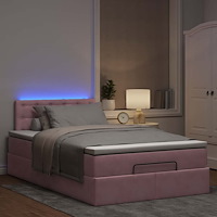 vidaXL Ottomansk säng med madrass och LED-lampor rosa 120x190cm sammet
