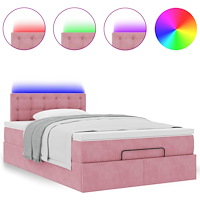 vidaXL Ottomansk säng med madrass och LED-lampor rosa 120x190cm sammet