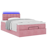 vidaXL Ottomansk säng med madrass och LED-lampor rosa 120x190cm sammet