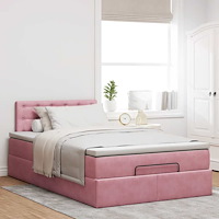 vidaXL Ottomansk säng med madrass och LED-lampor rosa 120x190cm sammet