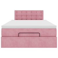 vidaXL Ottomansk säng med madrass och LED-lampor rosa 120x190cm sammet