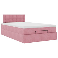 vidaXL Ottomansk säng med madrass och LED-lampor rosa 120x190cm sammet