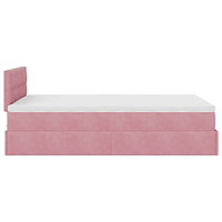 vidaXL Ottomansk säng med madrass och LED-lampor rosa 120x190cm sammet