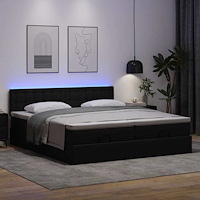 vidaXL Ottomansk säng med madrasser&LEDs svart 160x200cm konstläder