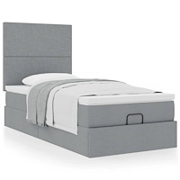 vidaXL Ottoman sängram med madrass ljusgrå 90x190 cm tyg