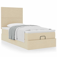 vidaXL Ottoman sängram med madrass gräddvit 90x190 cm tyg