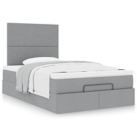 vidaXL Ottoman sängram med madrass ljusgrå 120x190 cm tyg