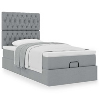 vidaXL Ottoman sängram med madrass ljusgrå 80x200 cm tyg