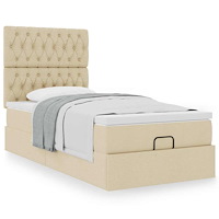vidaXL Ottoman sängram med madrass gräddvit 90x190 cm tyg