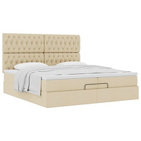 vidaXL Ottoman sängram med madrasser gräddvit 200x200 cm tyg