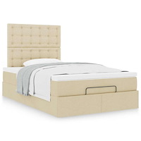 vidaXL Ottoman sängram med madrass gräddvit 120x200 cm tyg