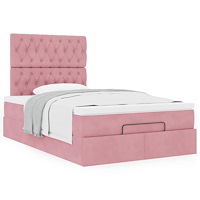 vidaXL Ottoman sängram med madrasser rosa 120x190 cm sammet