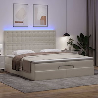 vidaXL Ottoman sängram med madrasser vit 200x200 cm konstläder