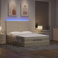 vidaXL Ottoman sängram med madrass gräddvit 140x200 cm tyg