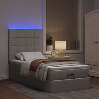 vidaXL Ottomansk säng med madrass och LED-lampor taupe 90x200 cm tyg