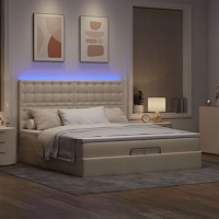 vidaXL Ottoman sängram med madrasser gräddvit 200x200 cm tyg