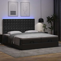 vidaXL Ottomansk säng med madrasser&LEDs svart 160x200cm konstläder
