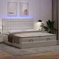 vidaXL Ottomansk säng med madrasser&LEDs ren vit 180x200cm konstläder