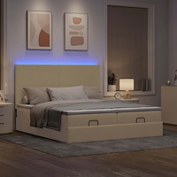 vidaXL Ottoman sängram med madrasser gräddvit 160x200 cm tyg