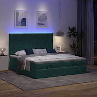 vidaXL Ottoman sängram med madrasser mörkgrön 200x200 cm sammet