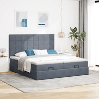 vidaXL Ottoman sängram med madrasser mörkgrå 180x200 cm sammet