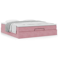 vidaXL Ottoman sängram med madrass rosa 180x200 cm sammet