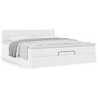 vidaXL Ottoman sängram med madrasser vit 200x200 cm konstläder