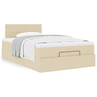 vidaXL Ottoman sängram med madrass gräddvit 120x190 cm tyg