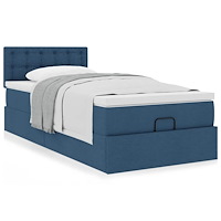 vidaXL Ottoman sängram med madrass blå 90x190 cm tyg