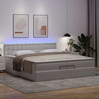 vidaXL Ottoman sängram med madrass vit 200x200 cm konstläder