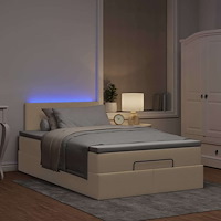 vidaXL Ottomansk säng med madrass & LED-lampor gräddvit 120x190cm tyg