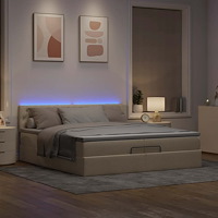 vidaXL Ottoman sängram med madrasser gräddvit 200x200 cm tyg