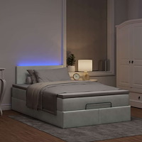 vidaXL Ottomansk säng med madrass&LED-lampor ljusgrå 120x190cm sammet