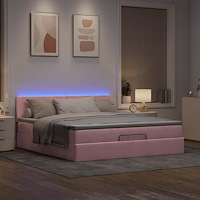 vidaXL Ottoman säng med madrass och LED-lampor rosa 180x200cm sammet